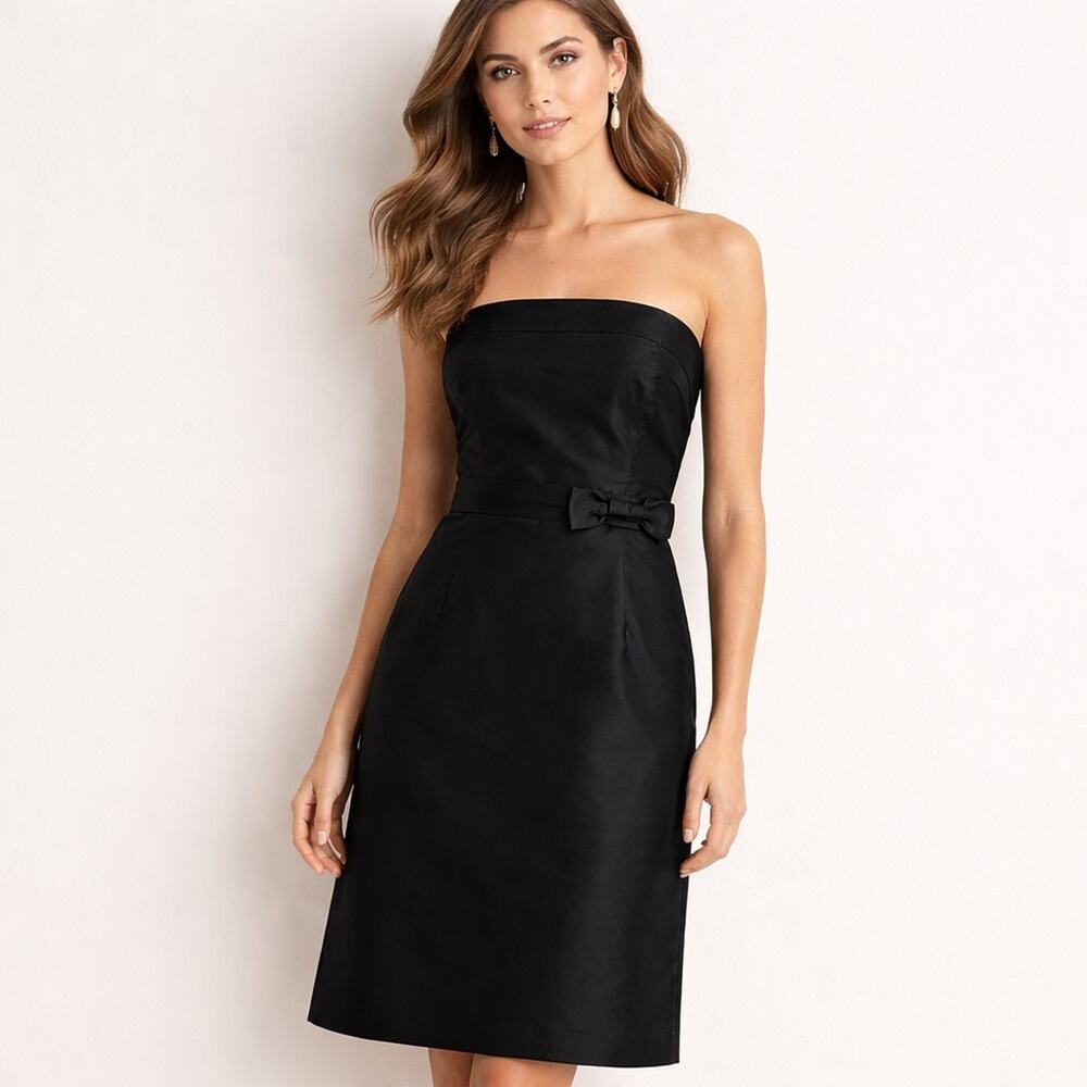 Silk Strapless Cocktail Dress Black Bow Waist J.Crew Formal Party Dress Size 6